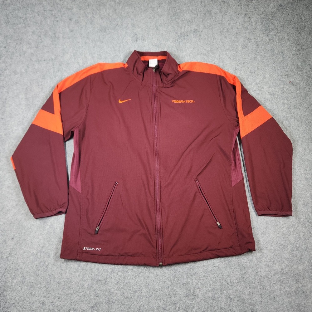 Nike Windbreaker Mens Large Red Virginia Tech Hokies Full Zip Mock Neck Spellout